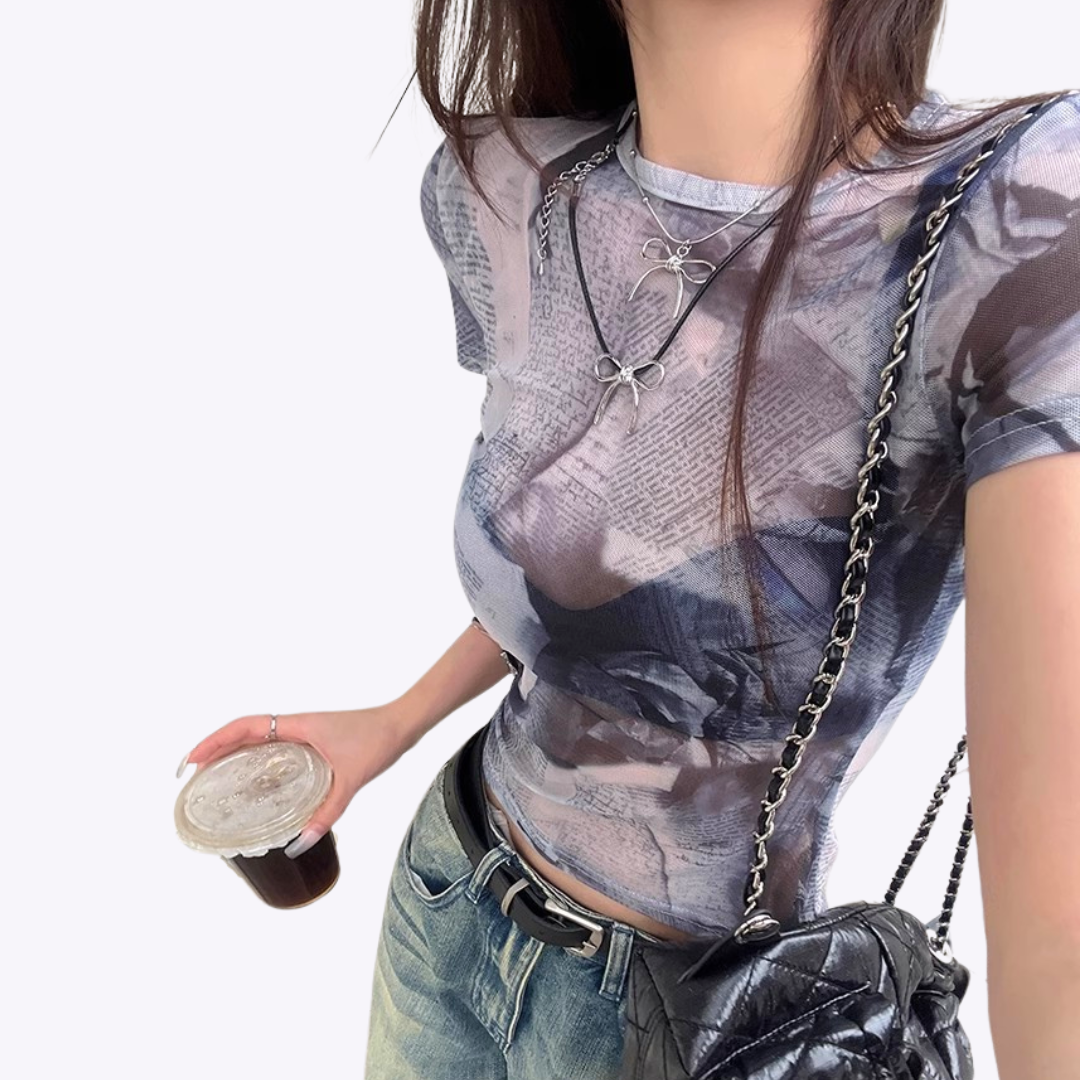 Image of Graphic Mesh Cropped Top